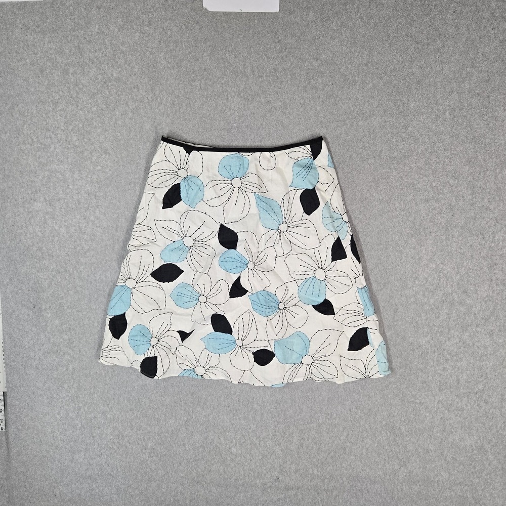 Ann Taylor LOFT Women Skirt 4P White Acetate Linen Embroidered Floral Lined